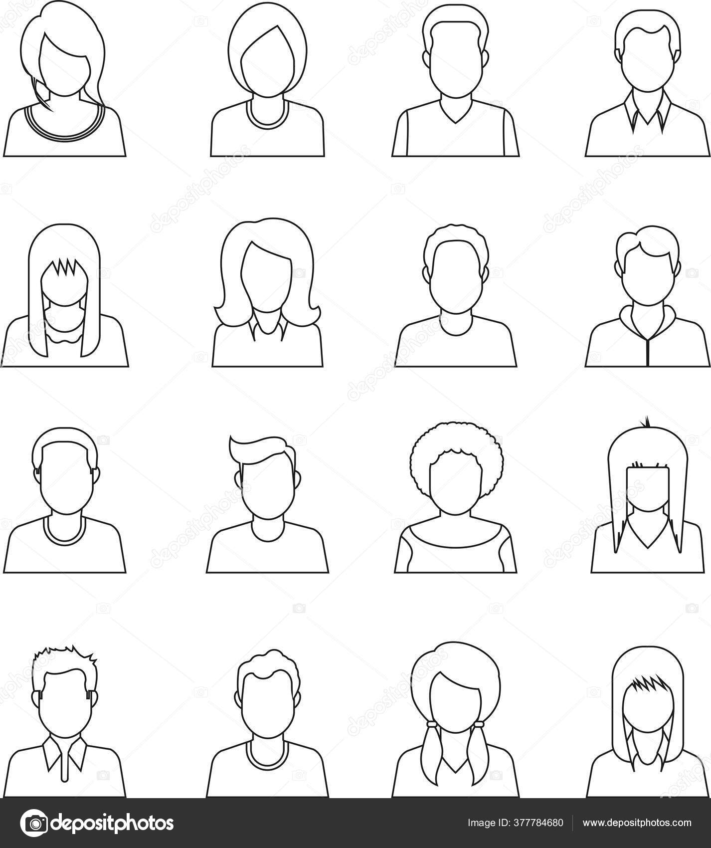 vector linear flat people faces icon set. Social media avatar