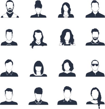 El çizimi Avatar profil ikonu (veya portre ikonu), erkek ve dişiyi içerir. Kullanıcı düz avatar simgesi, işaret, profil insan sembolü. Sosyal medya avatar vektör grafikleri düz simgeler.