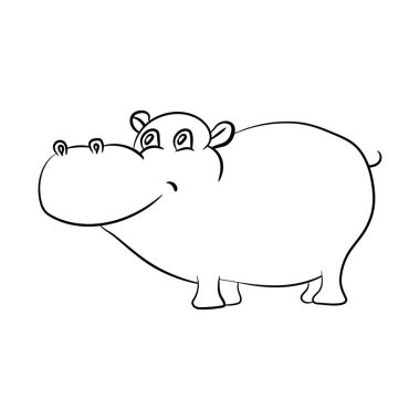 Çizgi film komik, sevimli ve küçük su aygırı karakteri, beyaz arka planda soyutlanmış. Çocuklar için çizimler. Bebek partisi kartı. Vektör İllüstrasyonu.