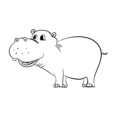 Çizgi film komik, sevimli ve küçük su aygırı karakteri, beyaz arka planda soyutlanmış. Çocuklar için çizimler. Bebek partisi kartı. Vektör İllüstrasyonu.