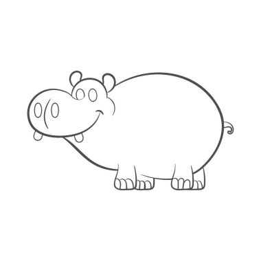 Çizgi film komik, sevimli ve küçük su aygırı karakteri, beyaz arka planda soyutlanmış. Çocuklar için çizimler. Bebek partisi kartı. Vektör İllüstrasyonu.