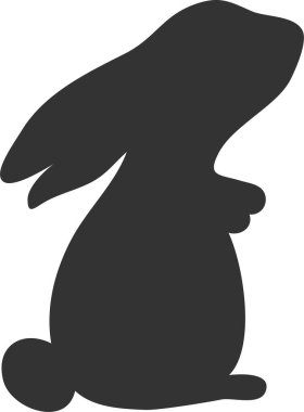 Elle çizilmiş şirin tavşan silueti, çeşitli pozlarda oturan ve yukarı bakan tavşanlar siyah siluet, beyaz arka planda izole. Vektör illüstrasyon.