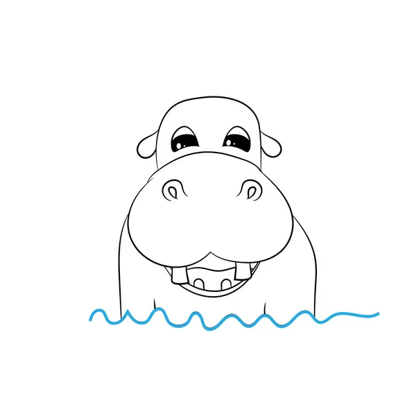 Desenhos Animados Engraçado Bonito Pequeno Personagem Hipopótamo Isolado Fundo Branco —  Vetores de Stock