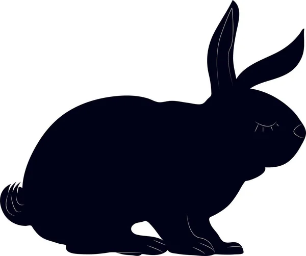 Handgezeichnete Schwarze Silhouette Von Niedlichen Kaninchen Blick Nach Oben Und — Stockvektor