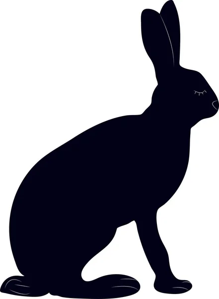 可愛いウサギの手描きの黒いシルエット 上を見上げ 白い背景に隔離された様々なポーズのウサギの黒いシルエットに座っています — ストックベクタ