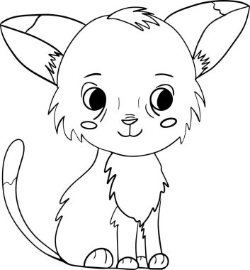 Vektör kedi, çizgi film sevimli mutlu beyaz kedi gülümsüyor. Karakter kedisi, çizgi sanatı, çocuklar için siyah beyaz çizimler. Çocuklar için boyama sayfası. Çocuklar için giysi, kart, kreş için kullanılabilir..