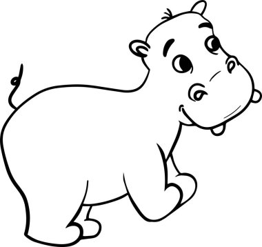 Vektör çizgi film hippisi. Şirin küçük hipopotam, el çizimi vektör çizimi. Renkli kitap hipopotam, afrika, savana hayvanı. Tişört baskısı, çocuk giyimi, bebek partisi, bebek partisi, çocuk bakımı için kullanılabilir..
