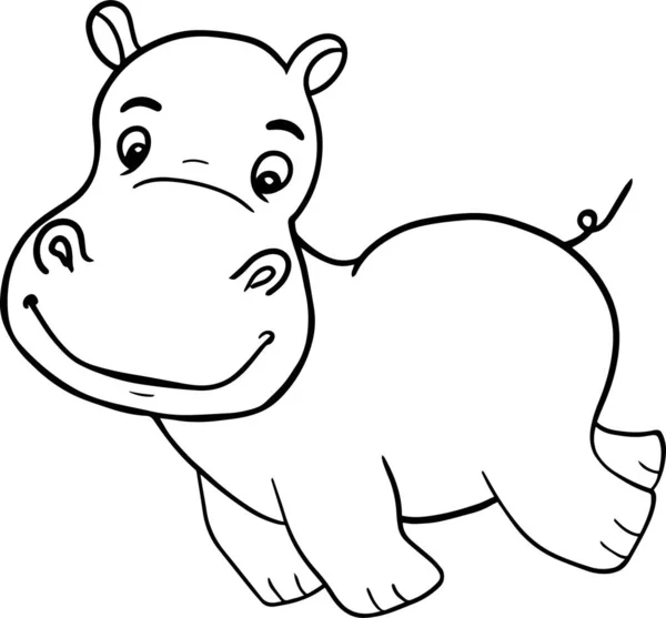 Vector Desenho Animado Hippo Cute Pequeno Personagem Hipopótamo Mão Desenhada —  Vetores de Stock