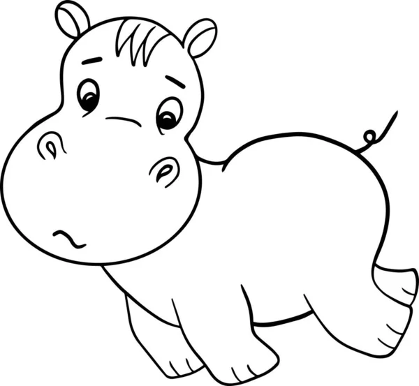 Vector Desenho Animado Hippo Cute Pequeno Personagem Hipopótamo Mão Desenhada — Vetor de Stock