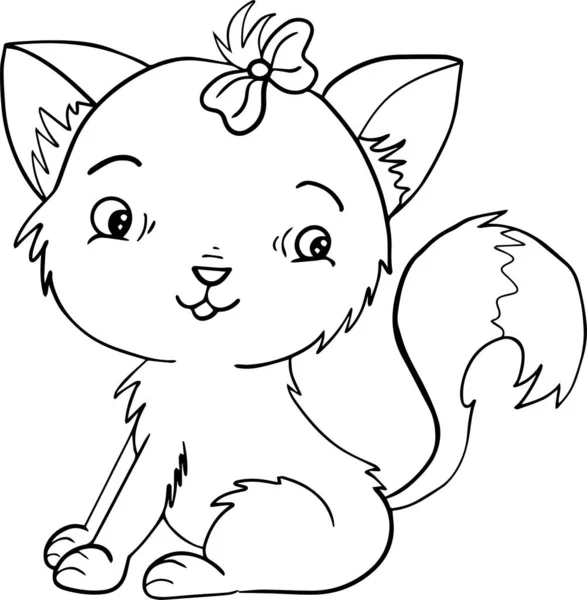 Vektör kedi, çizgi film sevimli mutlu beyaz kedi gülümsüyor. Karakter kedisi, çizgi sanatı, çocuklar için siyah beyaz çizimler. Çocuklar için boyama sayfası. Çocuklar için giysi, kart, kreş için kullanılabilir..