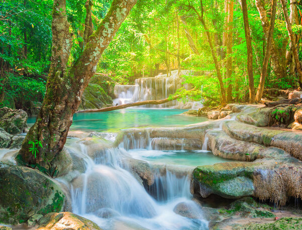Beautiful waterfall in tropical forest, Thailand