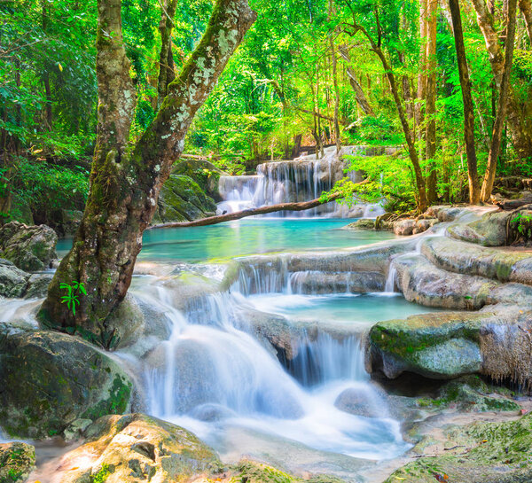 Beautiful waterfall in deep tropical forest