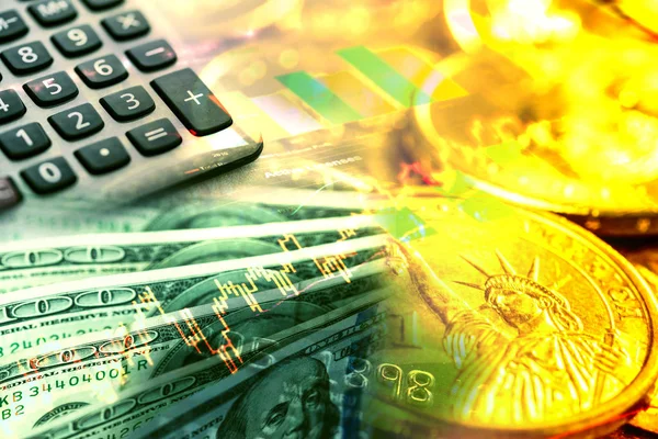 Bize closeup dolar paralar banknot ve hesap makinesi ile borsa grafik arka planı ile dahil