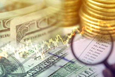 Çift Pozlama bizimle hisse senedi dünyanın boğa piyasasının dolar banknot ve madeni paralar