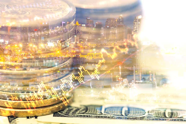 Açıklamada, grafik, stok göstergesi ve mali kavramı Coin satırlarının çift pozlama