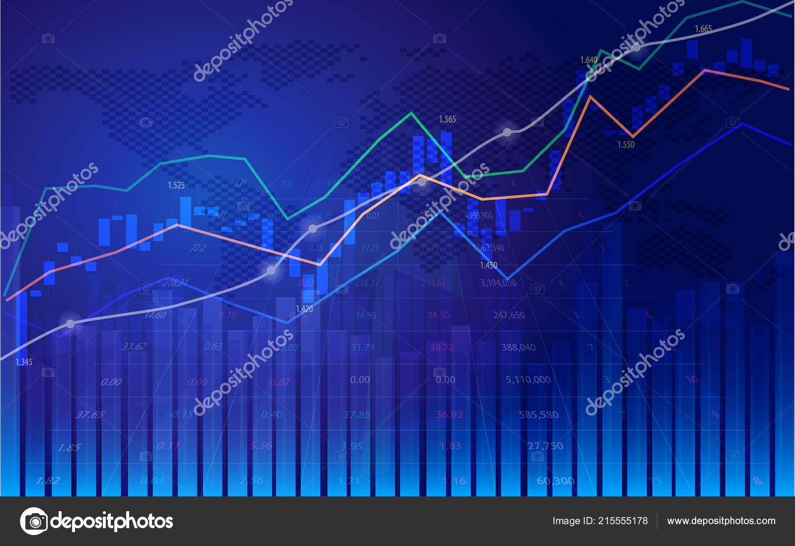 Stock Market Forex Trading Chart Indicator World Map Background - 