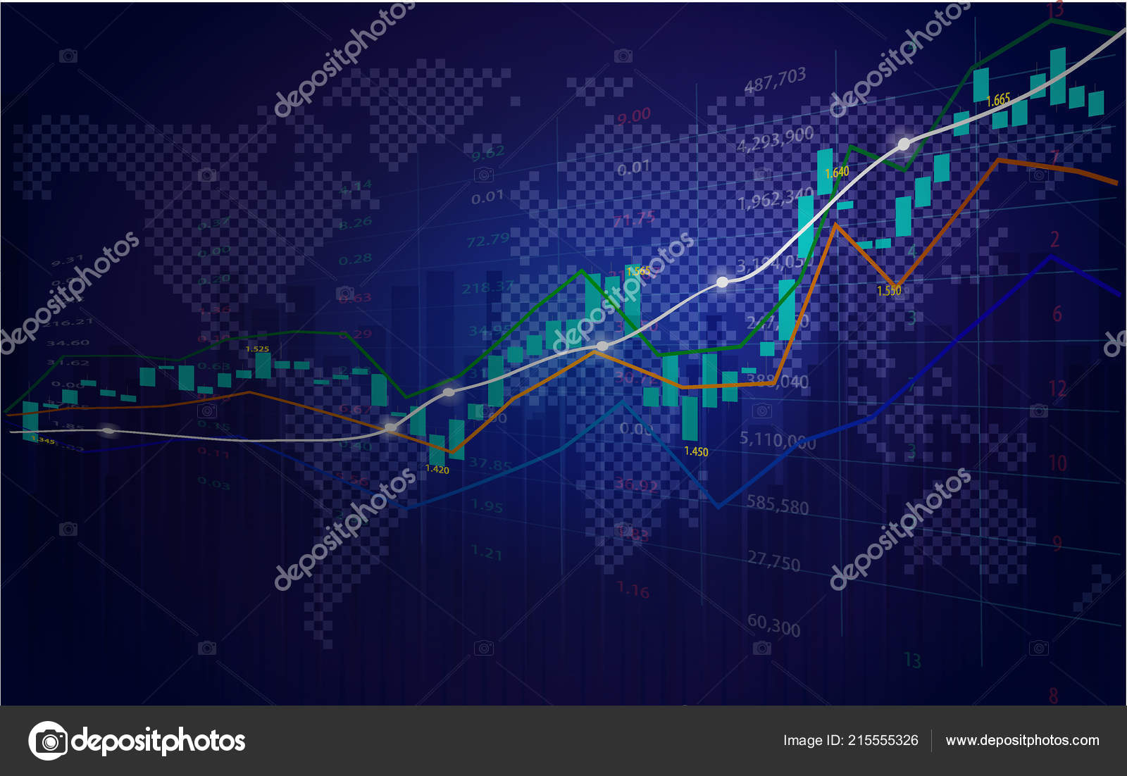 Stock Market Forex Trading Chart Indicator World Map Background - 