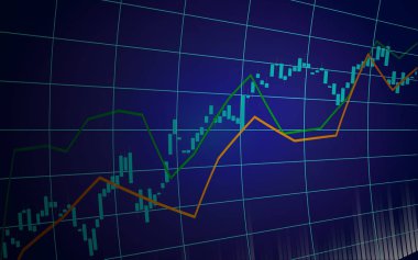 Finansal borsa grafik borsa veya forex trading, vektör çizim için koyu mavi arka plan üzerinde