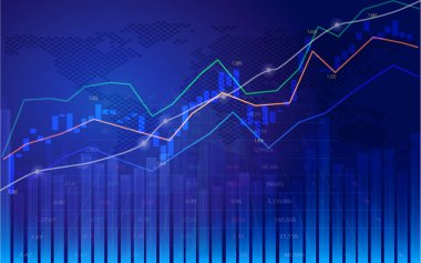 Borsa veya forex ticaret grafik göstergesi dünya harita arka planda mali konsepti için
