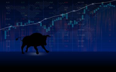 Borsa hisse senedi yatırım arka plan kavramı, vektör çizim boğa sembolü ile