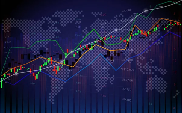 Akciový Trh Nebo Forex Obchodování Graf Ukazatel Pozadí Mapy Světa — Stockový vektor