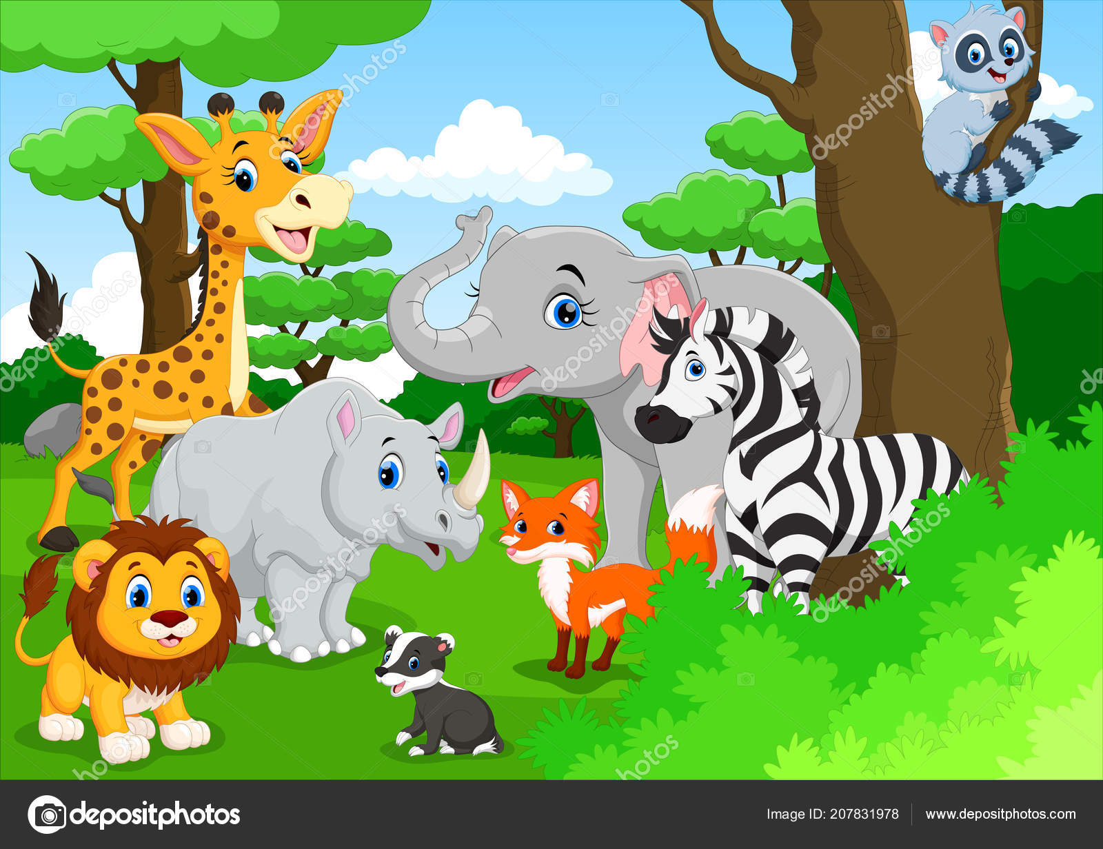 Cute Animals Cartoon Jungle Stock Vector Image by ©irwanjos2 #207831978