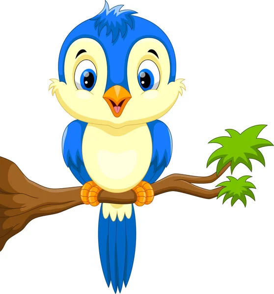 Cute Blue Bird Cartoon Tree Branch — Stock Vector