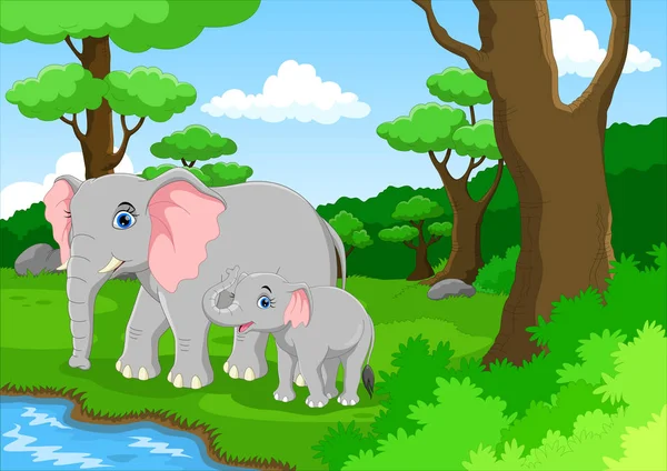 Éléphant Mignon Son Bébé — Image vectorielle