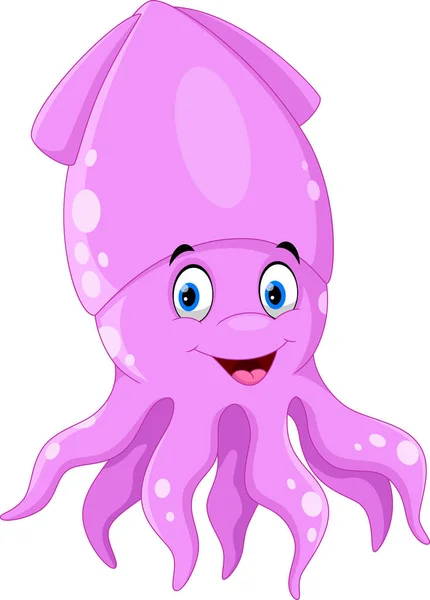 Funny Squid Cartoon Isolated White Background — Stock Vector