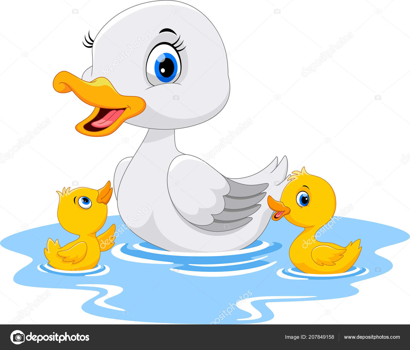 Mother Duck Swims Her Two Little Cute Ducklings Stock Vector Image by  ©irwanjos2 #207849158