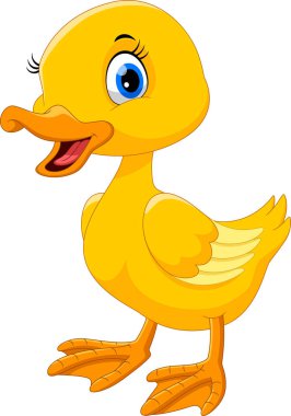 Beyaz arka planda izole edilmiş şirin ördek çizgi filmi.