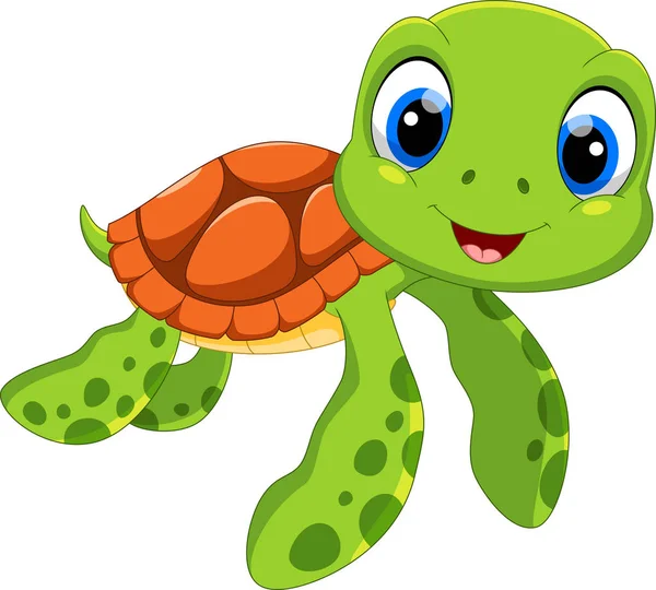 Cute Sea Turtle Cartoon Isolated White Background — Stock Vector