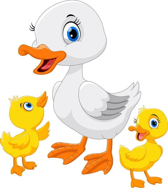 母鸭与她的三只可爱的小鸭 — 图库矢量图片