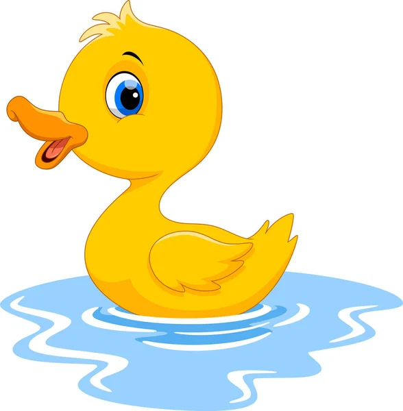 Cute Cartoon Duck Swimming — Stock Vector