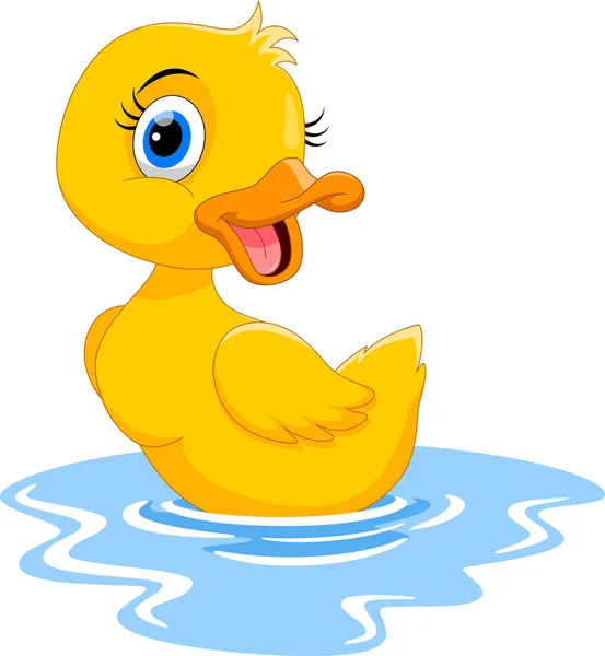 Cute Cartoon Duck Swimming — Stock Vector