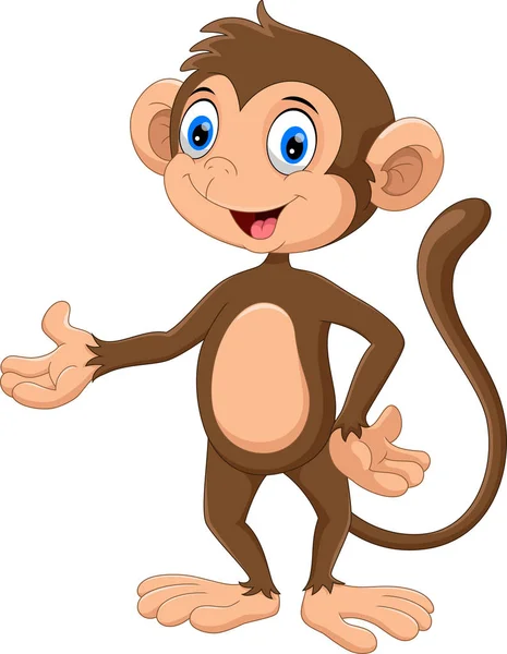 Cute Monkey Cartoon Isolated White Background — Stock Vector