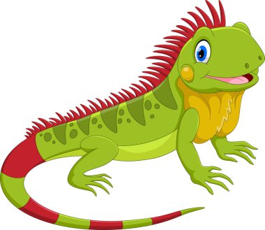 Beyaz arka plan üzerinde izole şirin iguana karikatür vektör çizim 
