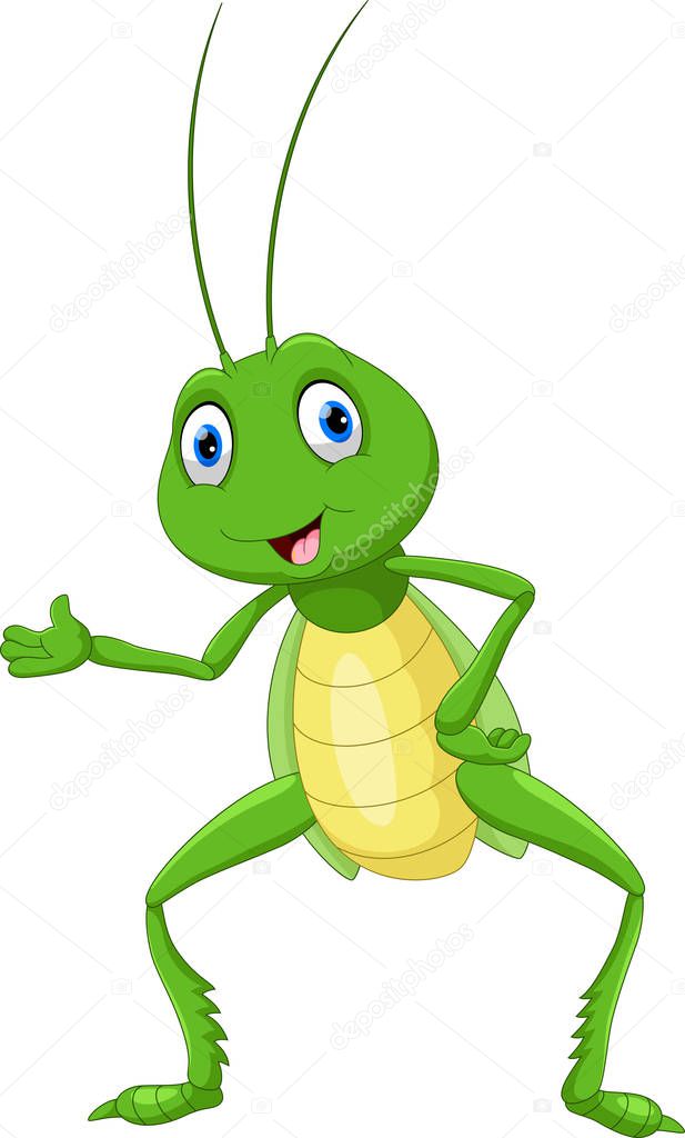 Cute happy grasshopper presenting
