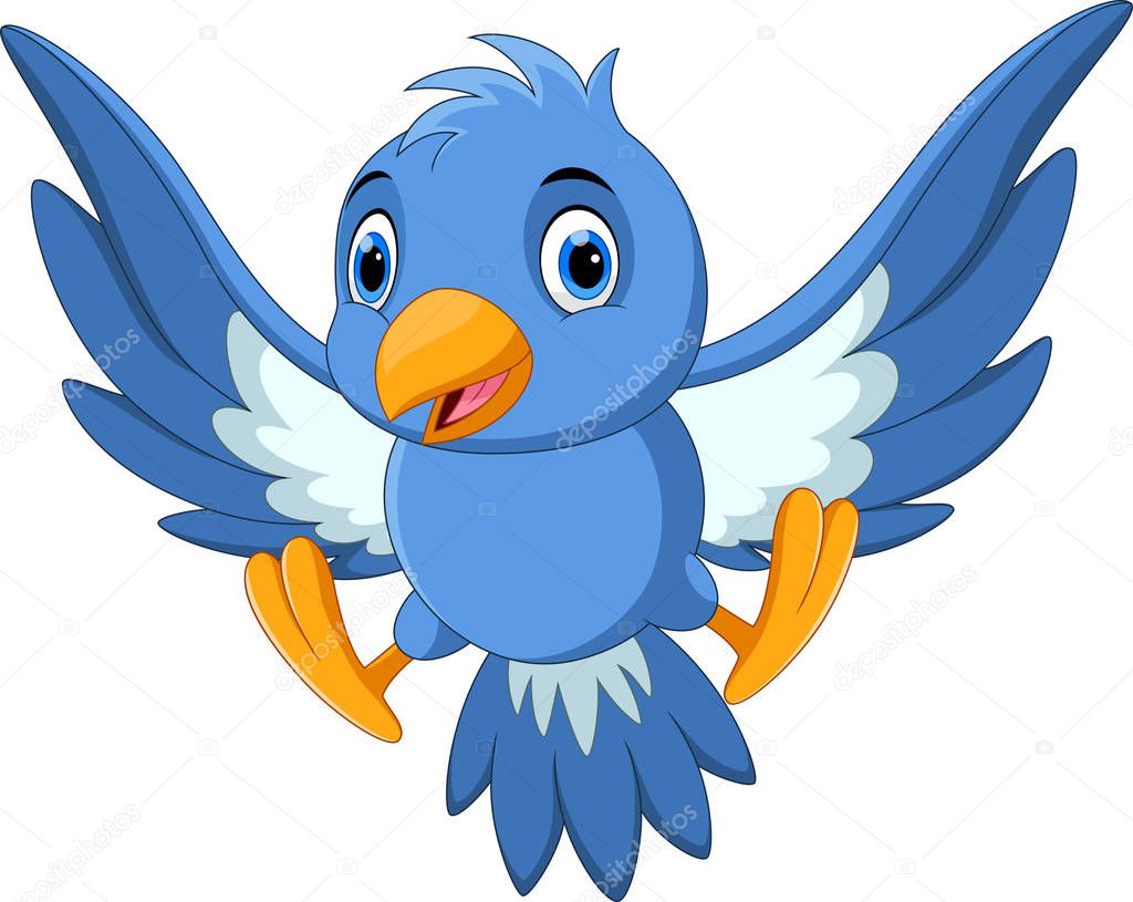 Vector illustration of cute blue bird cartoon