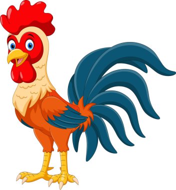 Beyaz arka plan üzerinde izole mutlu horoz çizgi film