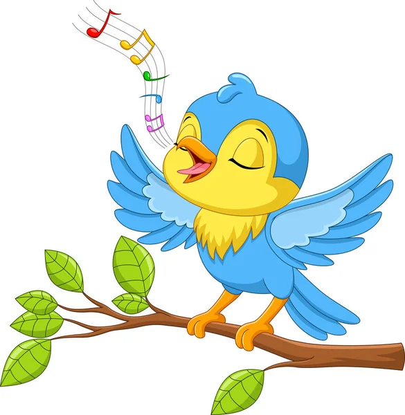 Lindo Pajarito Canta Una Rama Árbol — Vector de stock