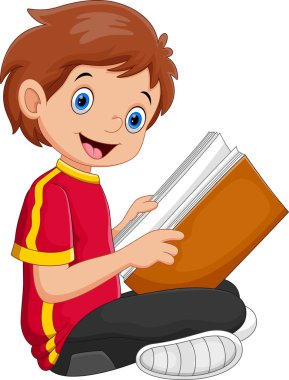 Küçük çocuk kitap okuyor.