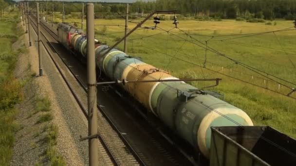 Tren de carga en el campo — Vídeos de Stock