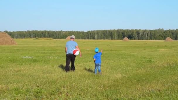 Opa en kleinkind op het platteland — Stockvideo