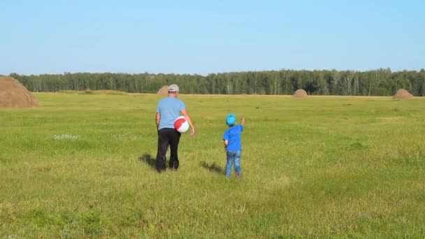 Grandad and grandchild in the countryside — Stock Video