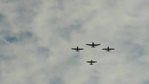 Groep stunt vliegtuigen in de lucht — Stockvideo