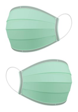 3 boyutlu görüntüleme. Hastanede tıbbi solunum maskesi ya da cerrahi maske takmak. Kirliliği tozdan veya havadan bulaşan mikroplardan korumak için. salgın Corona virüsü (COVID-19) koruma, virüs, grip ve sağlık hizmetleri.