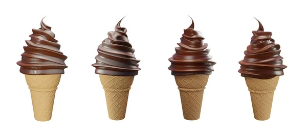 Készlet Gyűjtemény Lágy Szolgálja Fagylalt Csokoládé Fagylalt Egy Ropogós Kúp — Stock Fotó