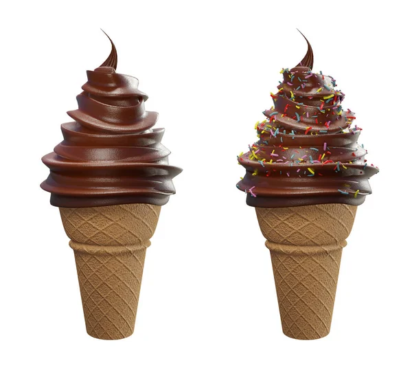 Set Collection Soft Serve Ice Cream Chocolate Ice Cream Covered — Stock Photo, Image