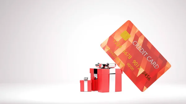 Red Credit Card Gift Boxes Isolated White Background — Stock Photo, Image